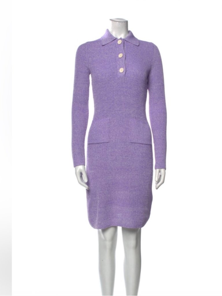 Acne Studios Purple Knit Kaida Polo Long Sleeve Dress Women's Size S Lilac